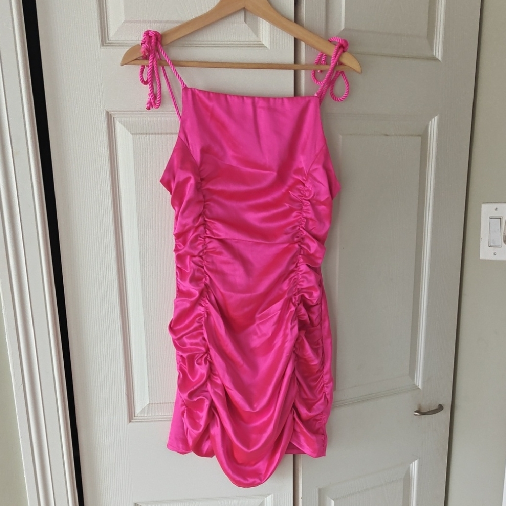 AKIRA Hot Pink Ruched Mini Dress
